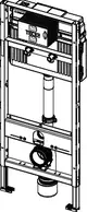 TECE-WC-Modul mit aufbauendem Spülkasten, vertikal montiert, mit hydraulischen Anschlüssen und Abflussrohr. Ideal für öffentliche Sanitärbereiche.